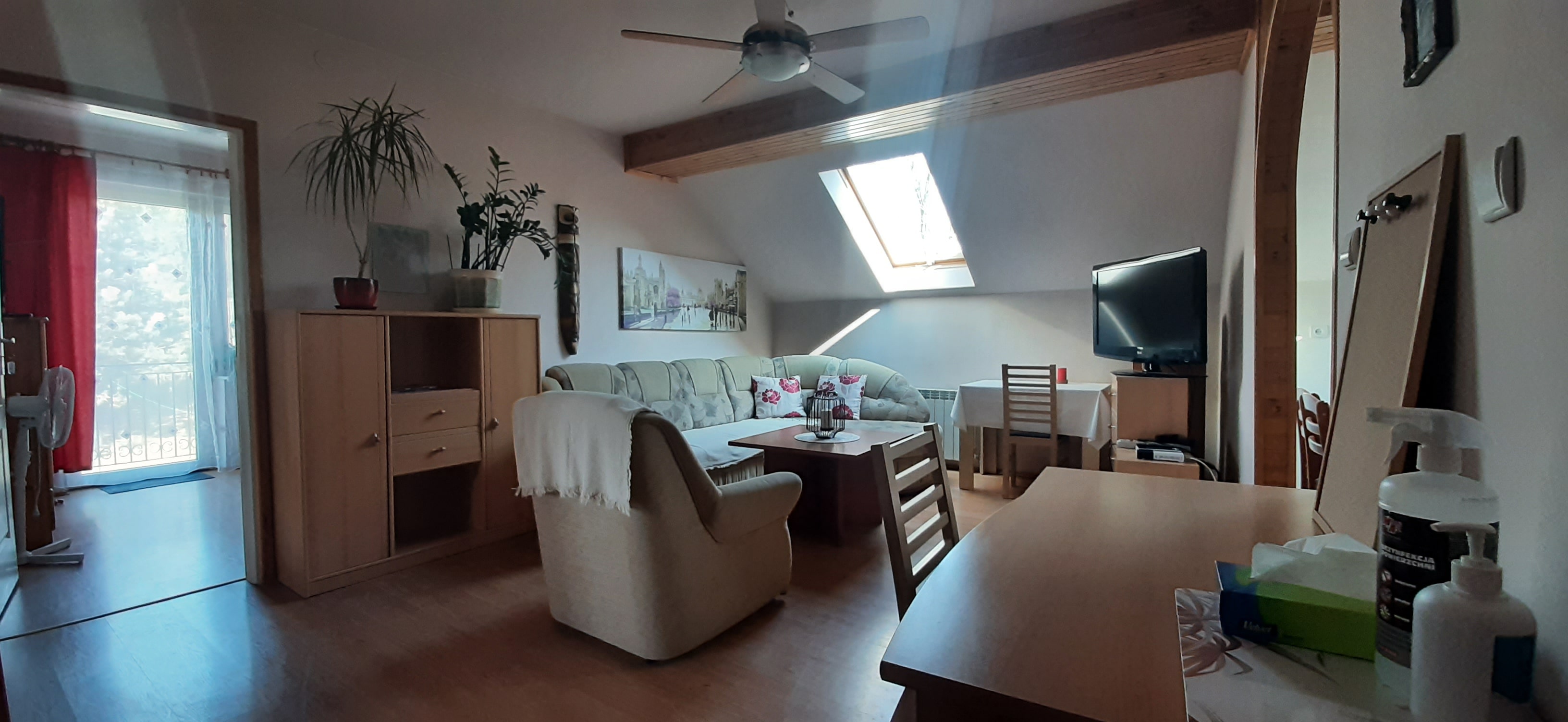 Salon: kanapa, stolik